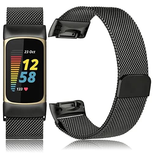 AK Metal Band Compatible with Fitbit Charge 6, Black Stainless Steel Mesh Loop Magnetic Replacement Strap | Adjustable Fit for 135-215mm Wrists thumbnail 4