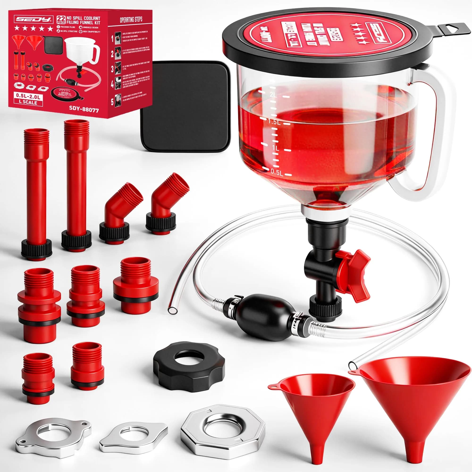 SEDY 22-Piece Engine Oil Funnel Kit with Magnetic Base & 1.59 QT No-Spill Funnel | Hands-Free Oil Filling for Cars & Motorcycles — 22 PCS - Pro Kit with Siphon Pump