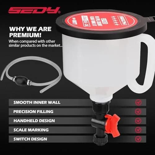 SEDY 22-Piece No-Spill Coolant Filling Funnel Kit and Siphon Hose Pump | Spill-Proof Automotive Fluid Transfer Tool thumbnail 6