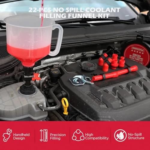 SEDY 22-Piece No-Spill Coolant Filling Funnel Kit and Siphon Hose Pump | Spill-Proof Automotive Fluid Transfer Tool thumbnail 9