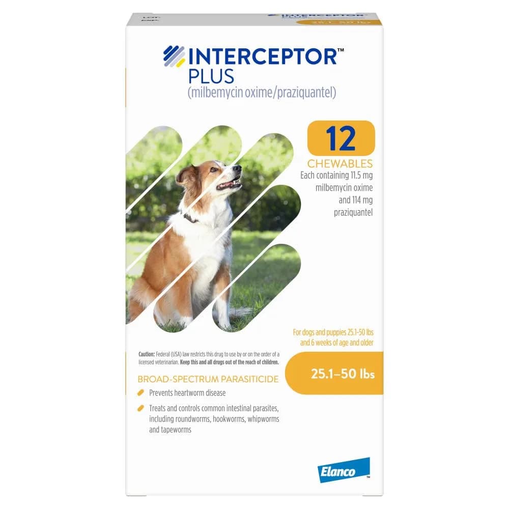 Interceptor Plus for Dogs 50.1-100 lbs. | Monthly Heartworm & Worm Protection — Yellow