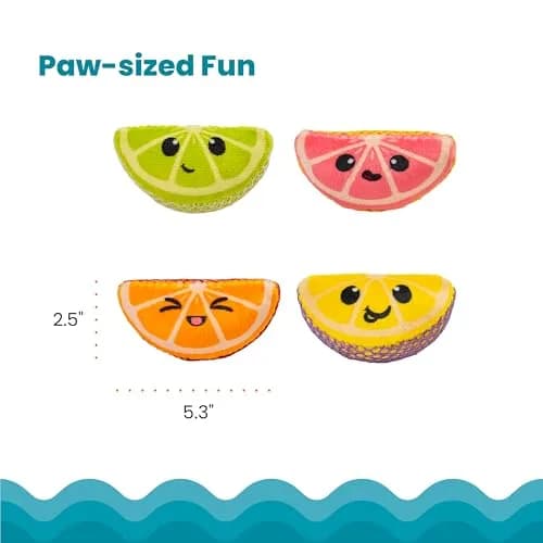 Catstages Dental Fruit Wedges Catnip Chew Toys 5.3" (13.5cm) 4-Pack | Textured Dental Mesh for Teeth Cleaning thumbnail 5