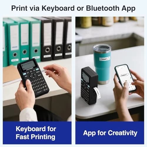 SUPVAN E11 Bluetooth Label Maker Machine with Keyboard & App, 203 dpi, Black | Rechargeable, Inkless, Portable thumbnail 2