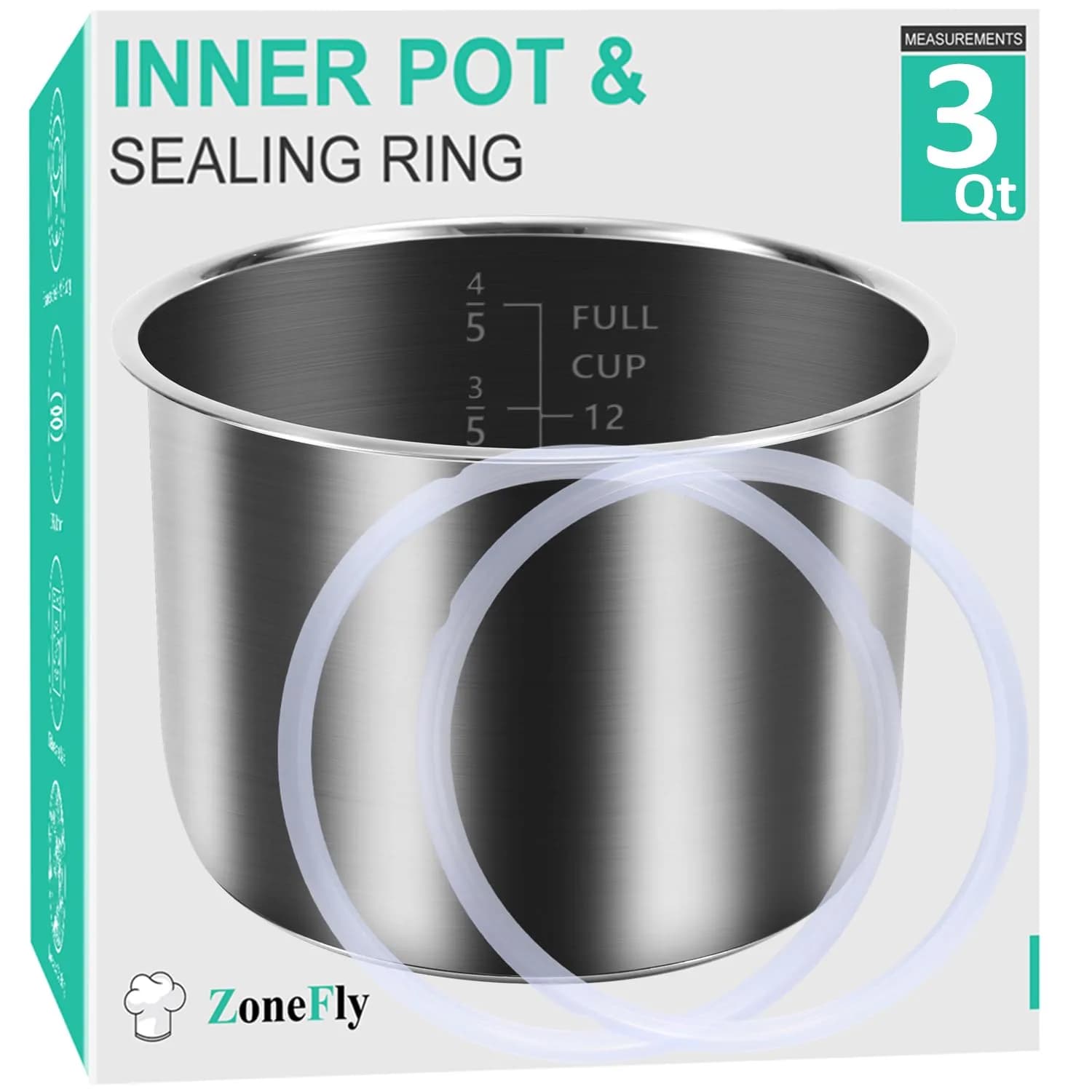 ZoneFly 3 Qt Inner Pot Replacement for Instant Pot | 2.84 L (3 Qt) Stainless Steel Cooking Pot with 2 Sealing Rings