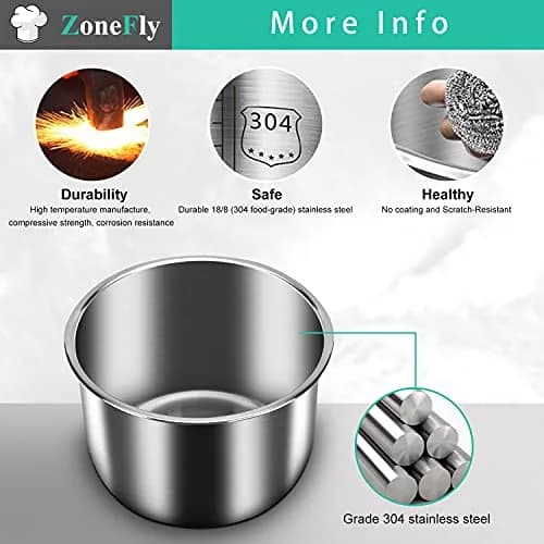 ZoneFly 3 Qt Inner Pot Replacement for Instant Pot | 2.84 L (3 Qt) Stainless Steel Cooking Pot with 2 Sealing Rings thumbnail 7