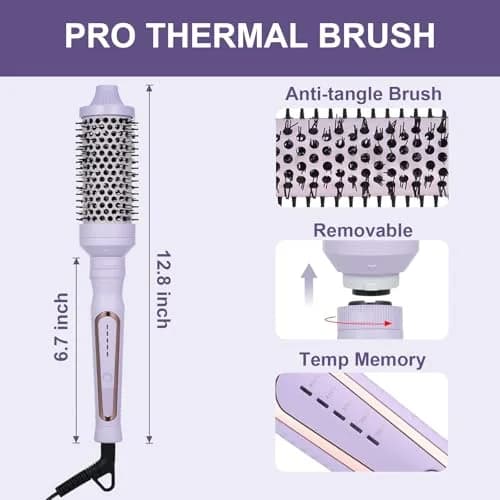 Sonew Heated Round Brush Set 1.25"/1.5"/1.75" | 3 Sizes for All Hair Types, 290-450°F, Dual Voltage, Lilac thumbnail 8