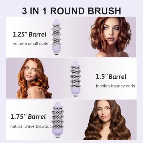 Sonew Heated Round Brush Set 1.25"/1.5"/1.75" | 3 Sizes for All Hair Types, 290-450°F, Dual Voltage, Lilac thumbnail 3