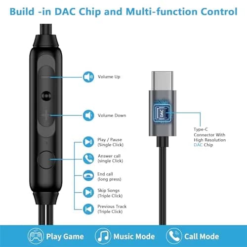 iHoto USB C Wired Earbuds for Samsung Galaxy A17 A16 5G | Hi-Fi Sound & Ergonomic Fit thumbnail 3