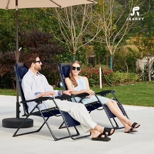 JEAREY Oversized Zero Gravity Chairs Set of 2 | 440 lb Capacity, Foldable Lounge Chairs with Headrest & Side Tray (Navy/Gray) thumbnail 8