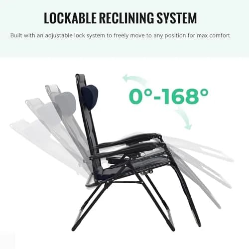 JEAREY Zero Gravity Chair, Oversized Padded Recliner - Navy/Grey | 400 lbs Capacity, 29" Wide Seat, Lock Recline, Foldable Steel Frame, Headrest & Side Tray thumbnail 6