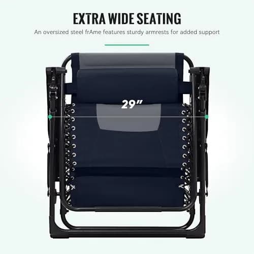 JEAREY Zero Gravity Chair, Oversized Padded Recliner - Navy/Grey | 400 lbs Capacity, 29" Wide Seat, Lock Recline, Foldable Steel Frame, Headrest & Side Tray thumbnail 7