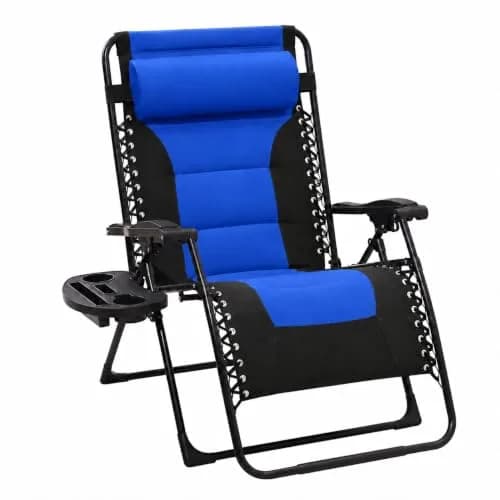 JEAREY Zero Gravity Chair, Oversized Padded Recliner - Black/Blue | 400 lbs Capacity, 29" Wide Seat, Lock Recline, Foldable Steel Frame for Patio & Garden thumbnail 1