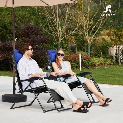 JEAREY Zero Gravity Chair, Oversized Padded Recliner - Black/Blue | 400 lbs Capacity, 29" Wide Seat, Lock Recline, Foldable Steel Frame for Patio & Garden thumbnail 4