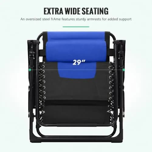 JEAREY Zero Gravity Chair, Oversized Padded Recliner - Black/Blue | 400 lbs Capacity, 29" Wide Seat, Lock Recline, Foldable Steel Frame for Patio & Garden thumbnail 7