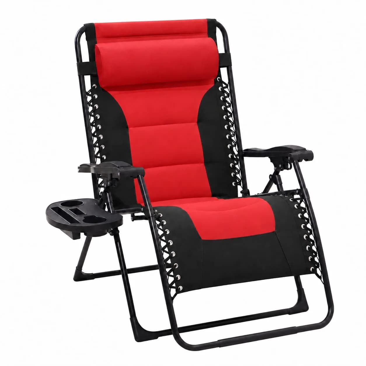 JEAREY Zero Gravity Chair, Oversized Padded Recliner - Jet Black/Red | 29" Wide Seat, 400 lb Capacity, Lock Recline, Foldable Steel Frame