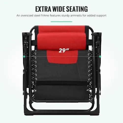 JEAREY Zero Gravity Chair, Oversized Padded Recliner - Jet Black/Red | 29" Wide Seat, 400 lb Capacity, Lock Recline, Foldable Steel Frame thumbnail 7