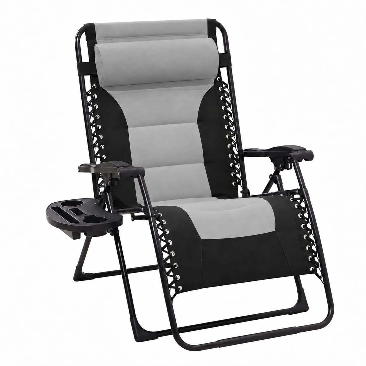 JEAREY Zero Gravity Chair, Oversized Padded Recliner - Black/Grey | 400 lbs Capacity, 29" Wide Seat, Lock Recline, Foldable Steel Frame for Patio & Beach