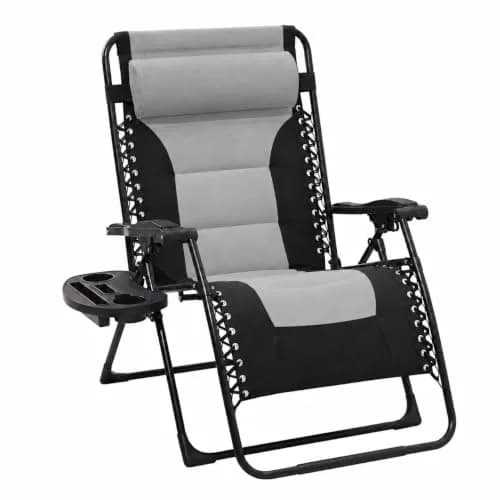 JEAREY Zero Gravity Chair, Oversized Padded Recliner - Black/Grey | 400 lbs Capacity, 29" Wide Seat, Lock Recline, Foldable Steel Frame for Patio & Beach thumbnail 1