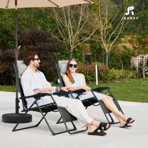 JEAREY Zero Gravity Chair, Oversized Padded Recliner - Black/Grey | 400 lbs Capacity, 29" Wide Seat, Lock Recline, Foldable Steel Frame for Patio & Beach thumbnail 4