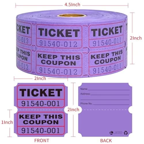 L LIKED Purple Raffle Tickets 2" x 2", Double Roll, 1000 Pairs/Roll | Consecutively Numbered for Events thumbnail 2