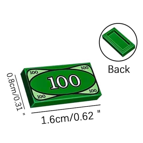 ARBTOTCE 200 Pcs 1x2 Dollar Bill Printed Flat Tiles | Educational Building Blocks for Kids Ages 6+ thumbnail 2