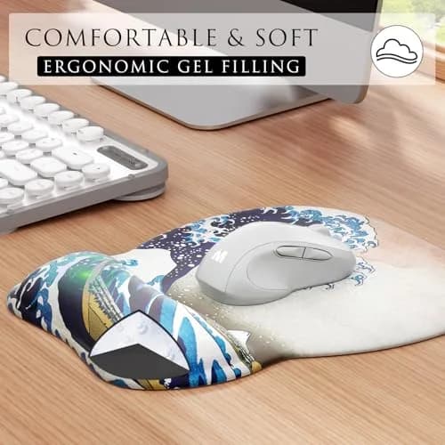 MROCO Ergonomic Mouse Pad with Gel Wrist Rest, 24cm x 20.5cm (9.4 x 8.1 in) | Great Wave Design thumbnail 3