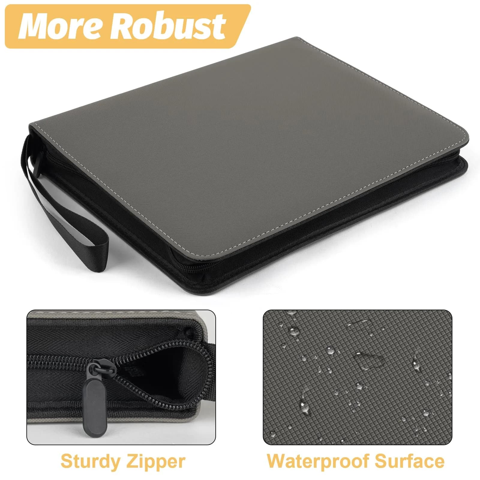 GERMUN 9 Pocket Zipper Card Binder with 40 Pages, 720 Card Capacity, Grey | Archival-Safe PU Trading Card Album Folder thumbnail 2