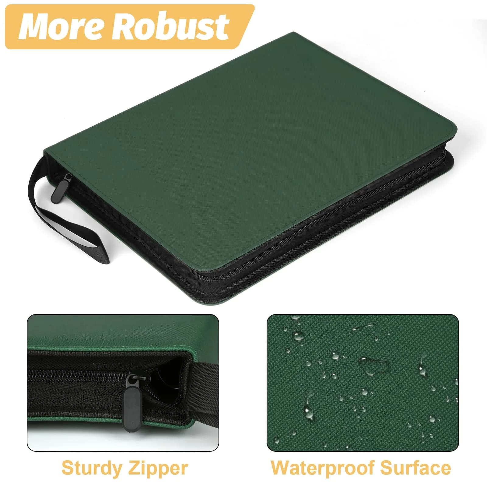 GERMUN 3-Ring 720-Pocket Zipper Card Binder | Archival-Safe PU Trading Card Album Folder (Dark Green) thumbnail 2