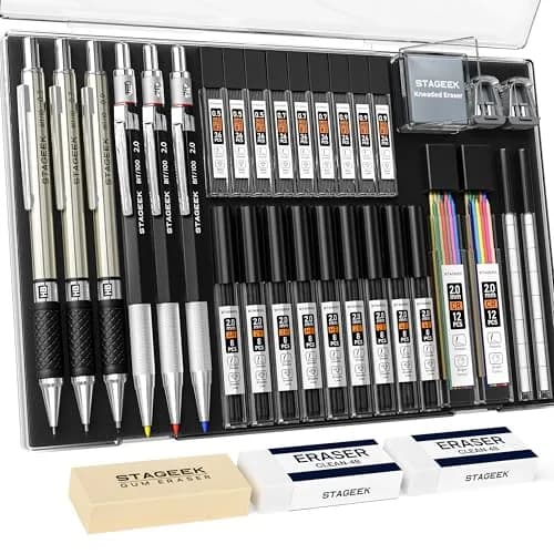 STAGEEK Mechanical Pencil Set with Case, 34PCS | 0.5mm, 0.7mm, 0.9mm, 2.0mm Leads & Erasers thumbnail 1