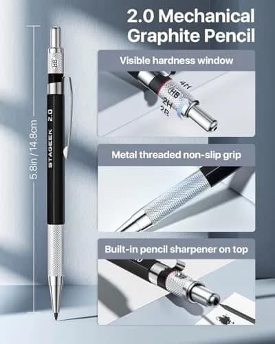 STAGEEK Mechanical Pencil Set with Case, 34PCS | 0.5mm, 0.7mm, 0.9mm, 2.0mm Leads & Erasers thumbnail 5