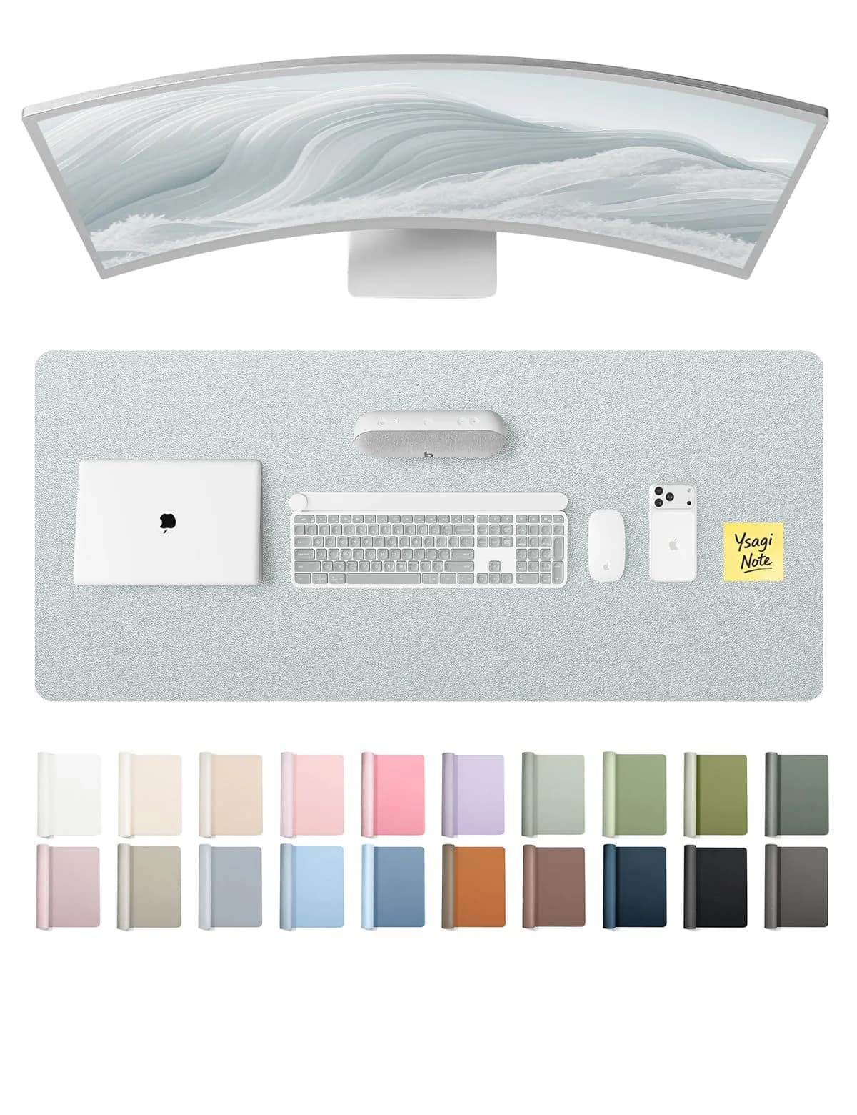YSAGi PU Leather Desk Pad Protector Silver 110cm x 43cm (43" x 17") | Protects Desks, Enhances Workspace — Silver