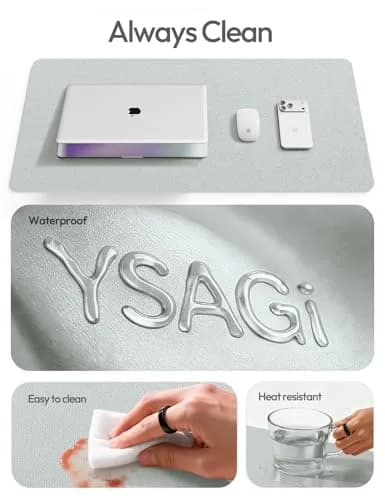 YSAGi PU Leather Desk Pad Protector Silver 110cm x 43cm (43" x 17") | Protects Desks, Enhances Workspace thumbnail 6
