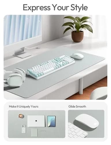 YSAGi PU Leather Desk Pad Protector Silver 110cm x 43cm (43" x 17") | Protects Desks, Enhances Workspace thumbnail 2