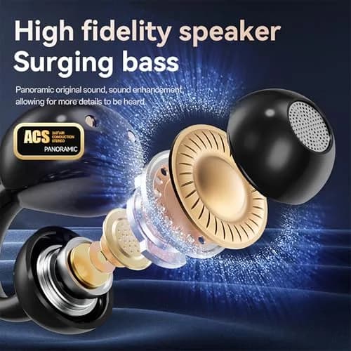 MAcnas Open Ear Clip Headphones Wireless Earbuds Bluetooth 6.0 Sports Earphones with LED Touch Screen Waterproof in Ear for Pad Tablet Laptop Android/iOS (Black) thumbnail 4