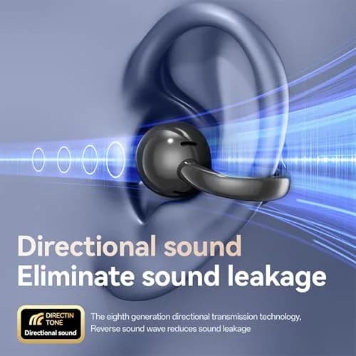 MAcnas Open Ear Clip Headphones Wireless Earbuds Bluetooth 6.0 Sports Earphones with LED Touch Screen Waterproof in Ear for Pad Tablet Laptop Android/iOS (Black) thumbnail 6