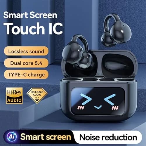 MAcnas Open Ear Clip Headphones Wireless Earbuds Bluetooth 6.0 Sports Earphones with LED Touch Screen Waterproof in Ear for Pad Tablet Laptop Android/iOS (Black) thumbnail 2