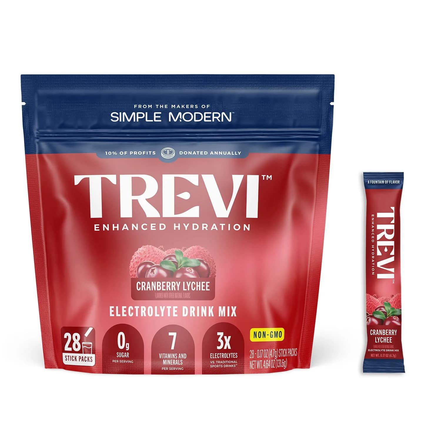 TREVI Electrolytes Powder Packets, Sugar Free Hydration, Arctic Frost | 28 Servings (4.94 oz / 140 g) | Hydrating & Replenishing — Cranberry Lychee / 28 Servings