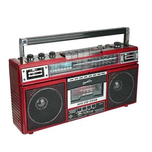 Supersonic SC-3201BT Retro Boombox with Bluetooth, Cassette Player & MP3 Playback - Red thumbnail 4