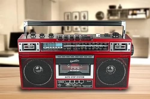 Supersonic SC-3201BT Retro Boombox with Bluetooth, Cassette Player & MP3 Playback - Red thumbnail 2