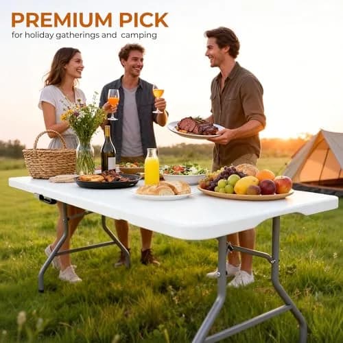 LUCKPRO 8Ft Foldable Table Impact-Resistant Waterproof Resin Surface, Steel Frame, Safety Locks, Indoor & Outdoor Use, White, 8FT | Versatile & Portable thumbnail 6