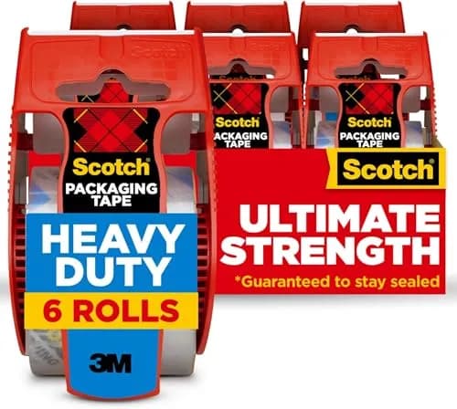 Scotch Heavy Duty Packing Tape, Clear | 6 Rolls (1.88 in. x 22.2 yd. each) | Industrial Strength Adhesive thumbnail 1