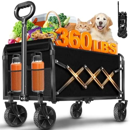 JINIHFW Utility Cart Wagon 360LBS Foldable, Black | Portable Outdoor Folding Wagon with Wheels thumbnail 1