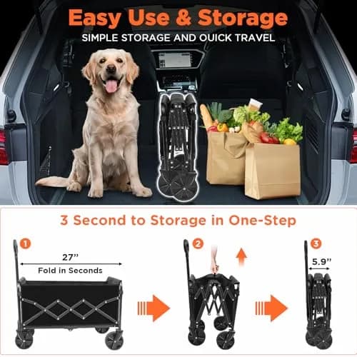 JINIHFW Utility Cart Wagon 360LBS Foldable, Black | Portable Outdoor Folding Wagon with Wheels thumbnail 5