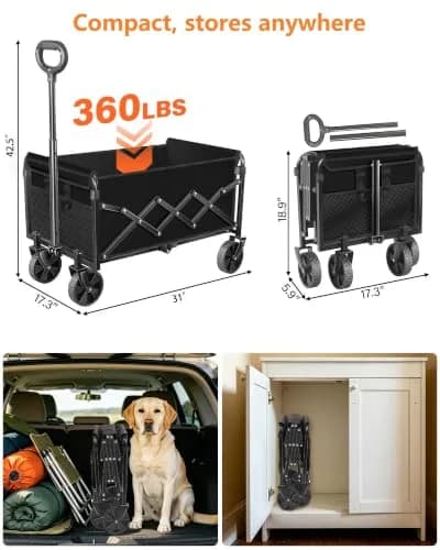 JINIHFW Utility Cart Wagon 360LBS Foldable, Black | Portable Outdoor Folding Wagon with Wheels thumbnail 2