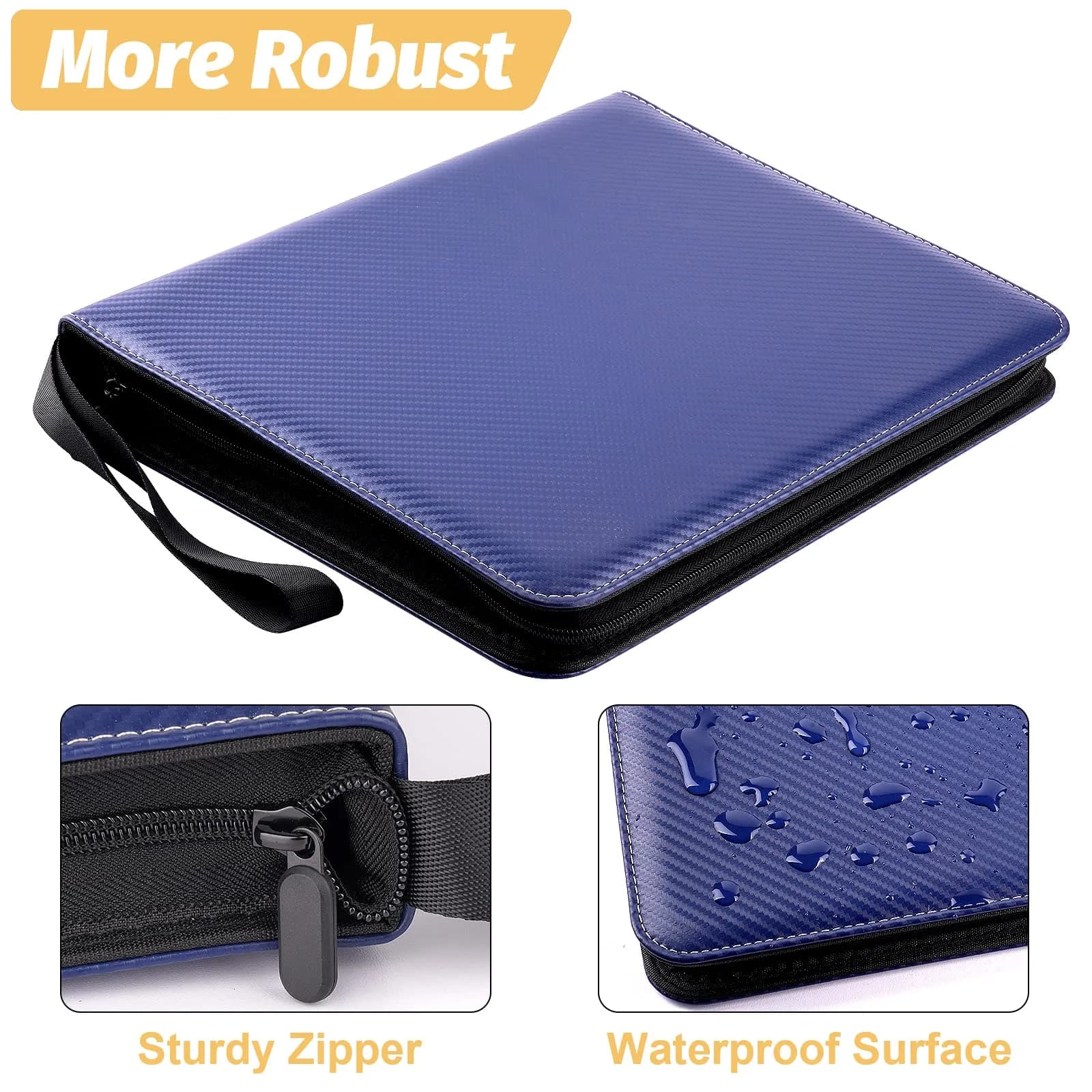GERMUN 3-Ring 9-Pocket Zipper Card Binder, 720 Card Capacity, Carbon Blue | Educational & Age-Appropriate Display Album - main product image