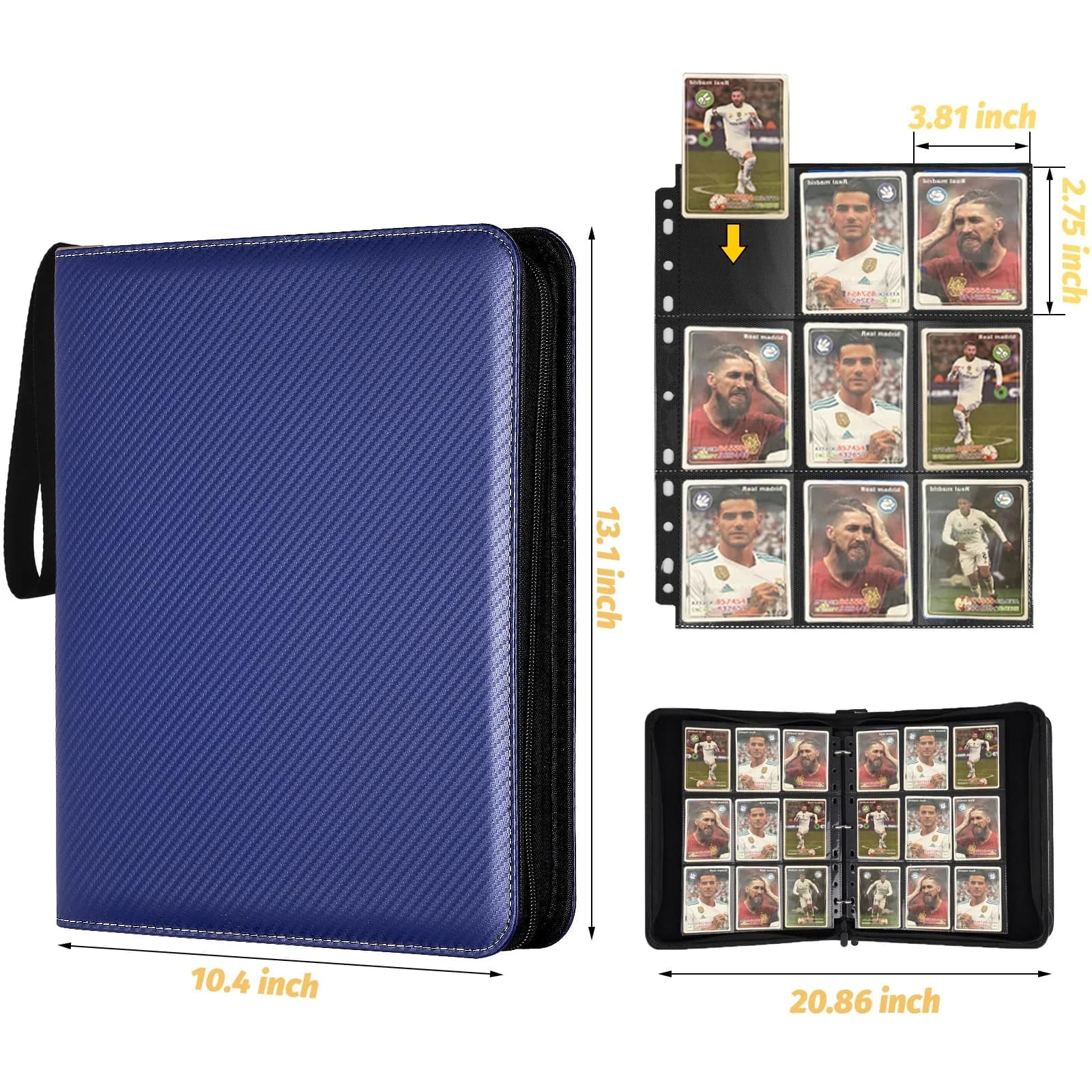 GERMUN 3-Ring 9-Pocket Zipper Card Binder, 720 Card Capacity, Carbon Blue | Educational & Age-Appropriate Display Album thumbnail 3