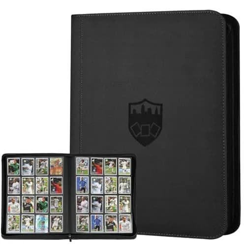 GERMUN 360 Card Ringless Zipper Binder | Acid-Free PU Leather for TCG Sports Cards — 9 Pocket 360 / Diamond Black