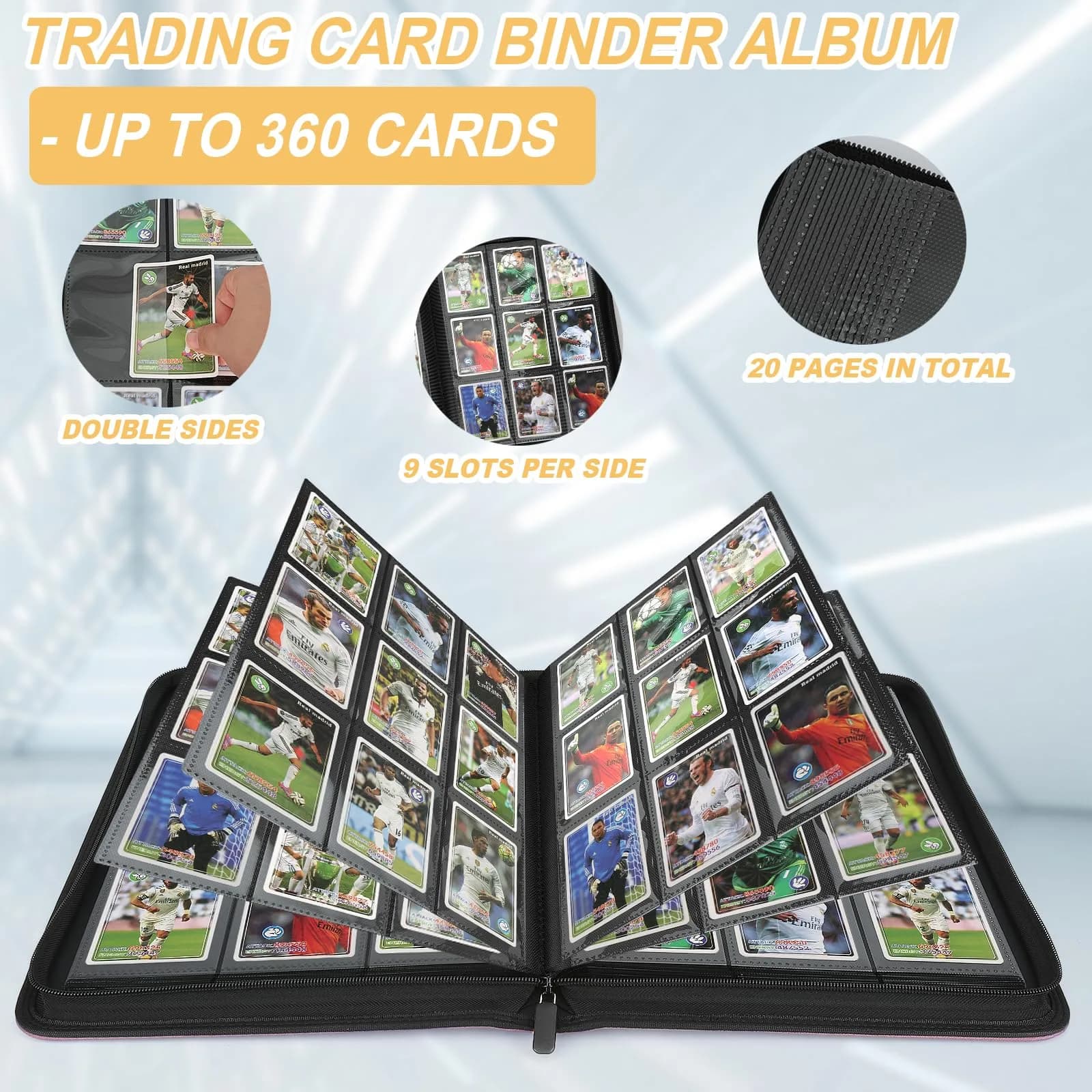 GERMUN 360 Card Ringless Zipper Binder | Acid-Free PU Leather for TCG Sports Cards thumbnail 4