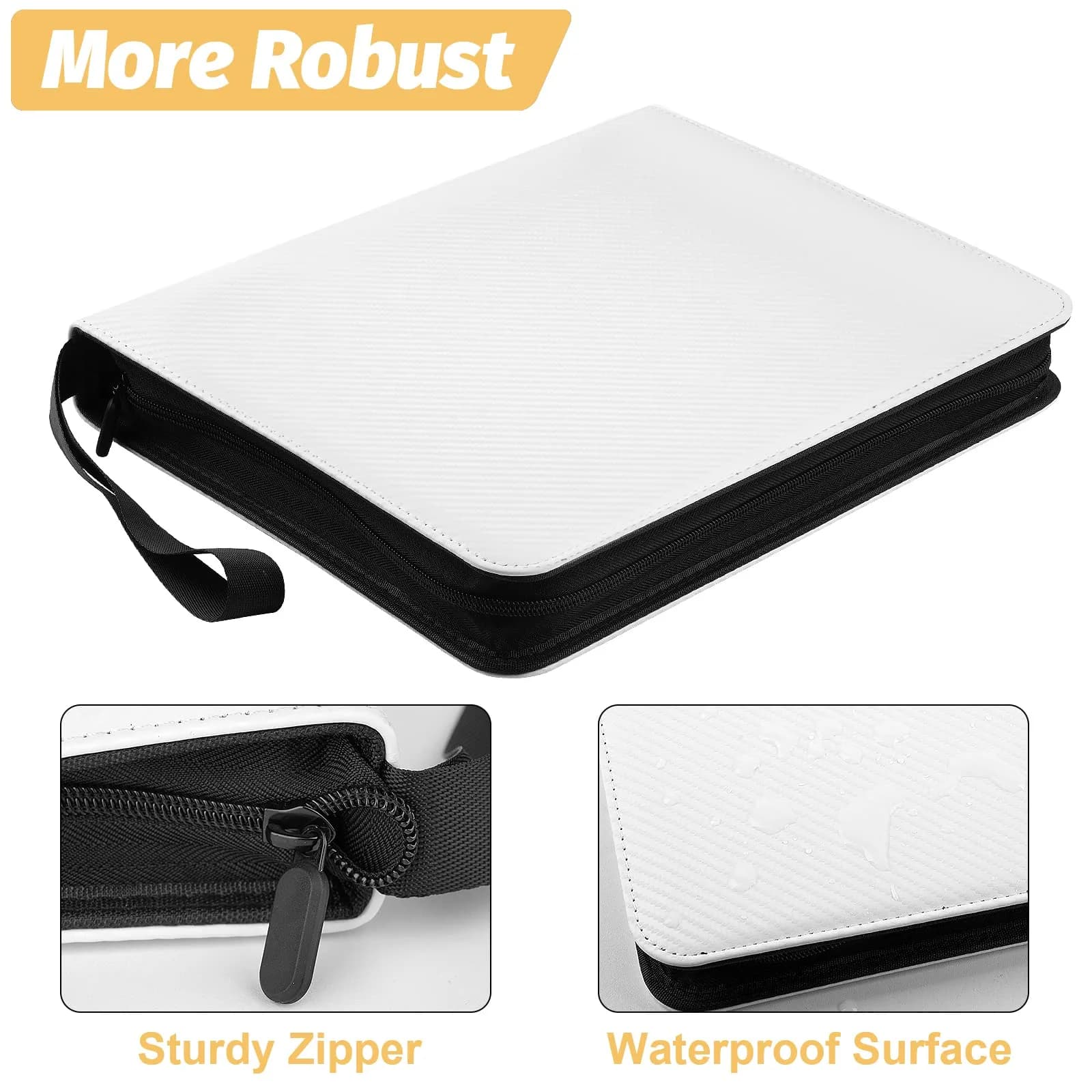 GERMUN 3 Ring 9 Pocket Zipper Card Binder, 720 Double Sided Standard PU Trading Card Album Folder (Carbon White, 40 Pages) - main product image