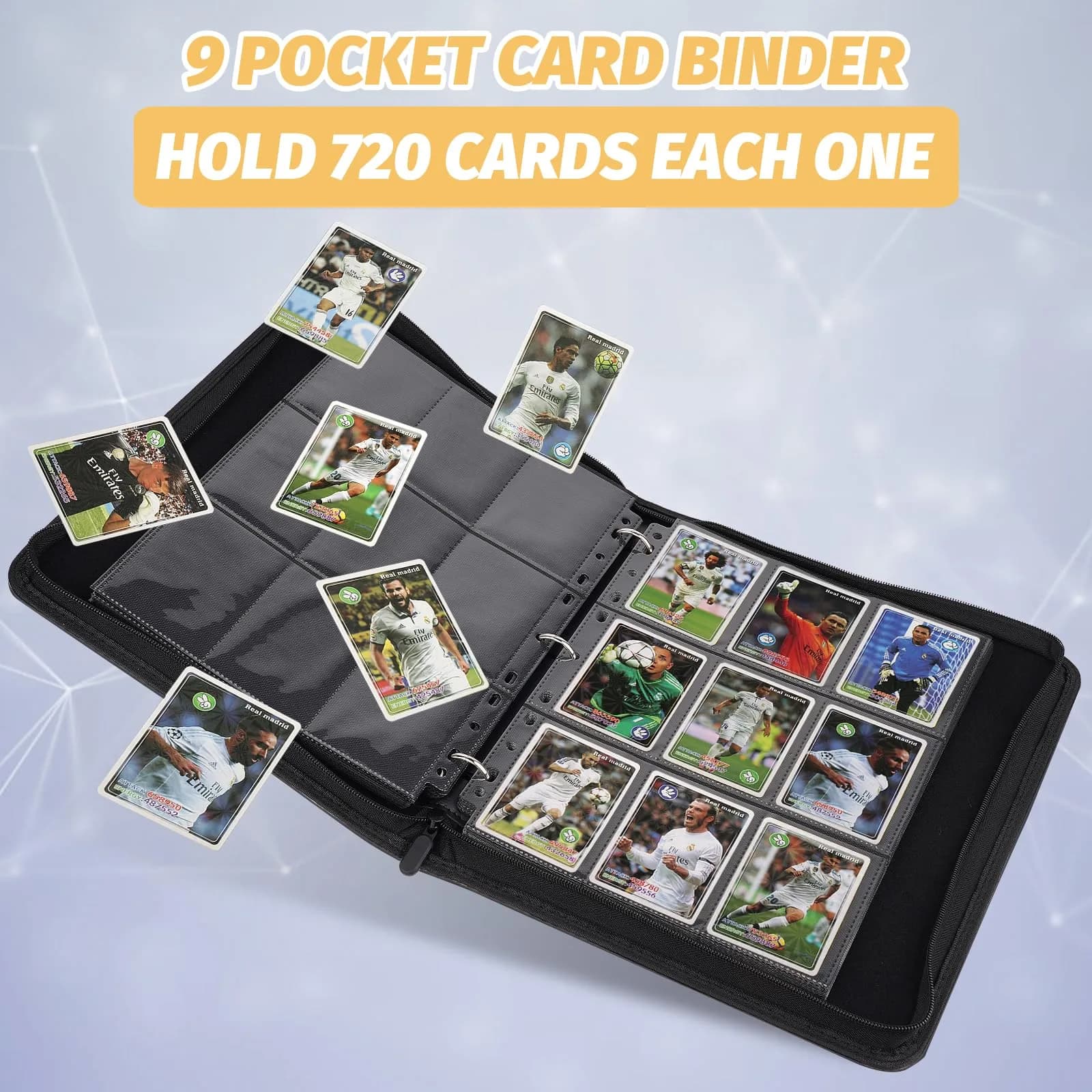 GERMUN 3 Ring 9 Pocket Zipper Card Binder for 720 Cards | Archival-Safe PU Leather thumbnail 2